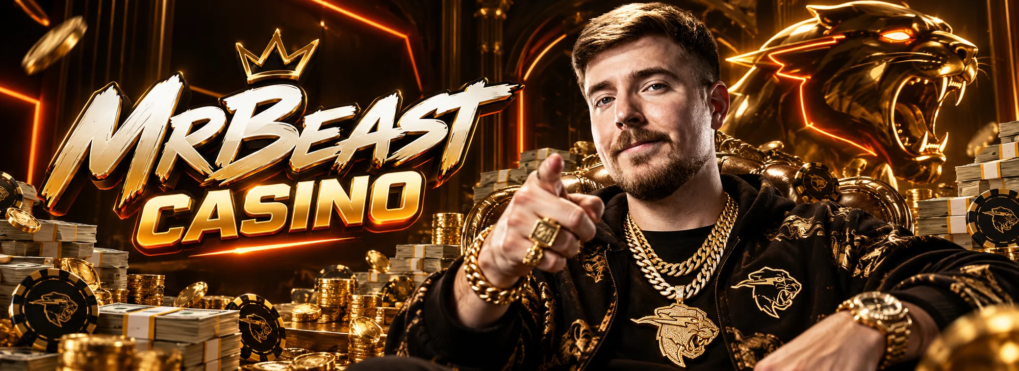 MrBeast Casino UK welcome offer banner with 200% up to £1,000 and 250 free spins in prize-gold amber